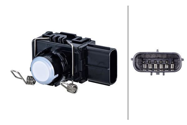 HELLA Sensor, Einparkhilfe, viereckig, 6-polig, gesteckt/geklemmt, lackierbar, 6PX 358 270-171