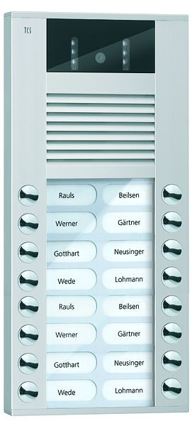 TCS Video-Außenstation mit 130-Grad-Kamera Serie AVE mit 16 Klingeltasten (rechts-/linksbündig), AP silber, AVE14163-0010