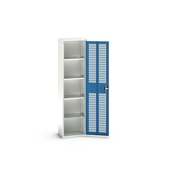 bott verso Flügeltürschrank mit Belüftung, mit 4 Fachböden, BxTxH: 525 x 350 x 2000 mm, Lichtgrau / Enzianblau, 16926713.11