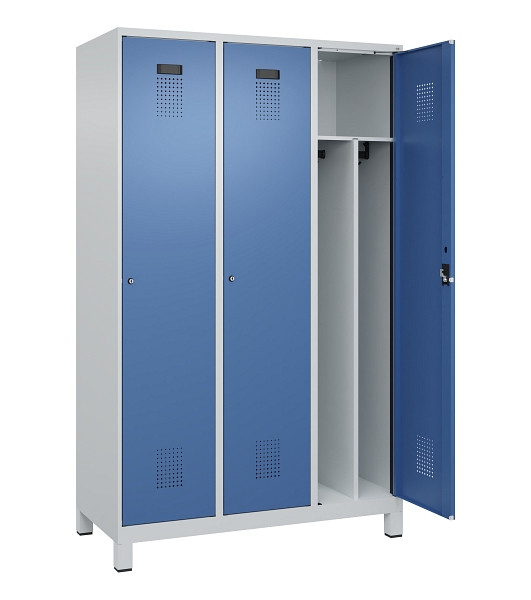 C+P Spind Evolo PLUS, mit Füßen, 3 Abteile, 1950x1200x500mm, 7035/5023, Verschluss Zylinderschloss, 049010-32F S10035