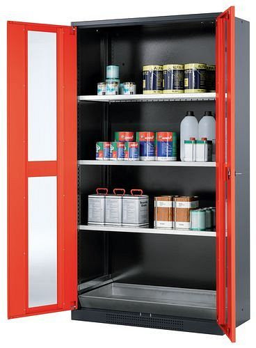 asecos Chemikalienschrank Systema CS-103G, Korpus anthrazit, rot, 3 Einlegeböden und Bodenwanne, 202680