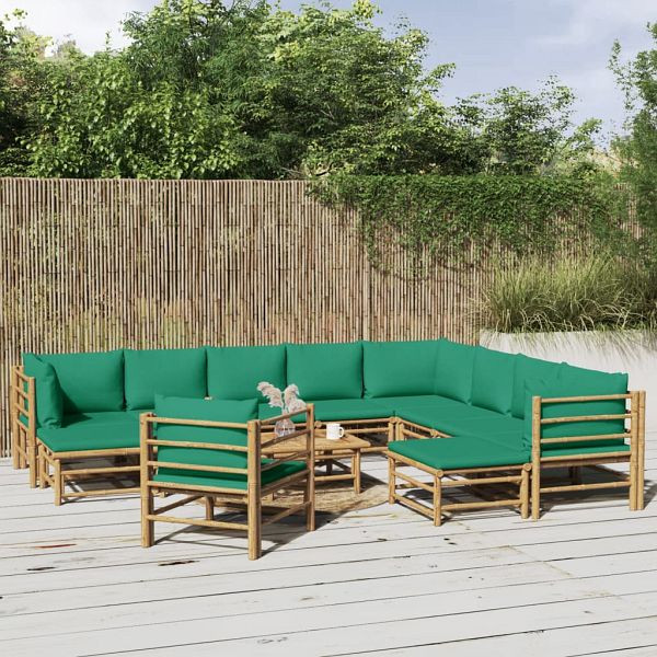 vidaXL 12-teilig Garten-Lounge-Set mit Grünen Kissen Bambus, 3155162