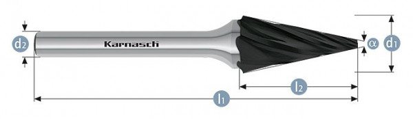 Karnasch Hartmetall-Frässtift Black-Tec beschichtet SKM/ HP-7 d1=12 / l2=25 / d2=6 / l1=70mm, 115095045