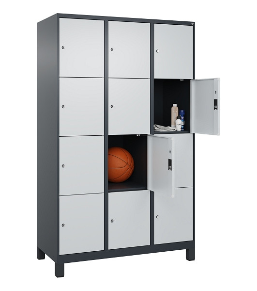 C+P Schließfachschrank Evolo PLUS, mit Füßen, 12 Fächer, 1950x1200x500mm, 7016/7035 Lichtgrau, Abteile 3, Abteilbreite 400 mm, 049010-324 S10017