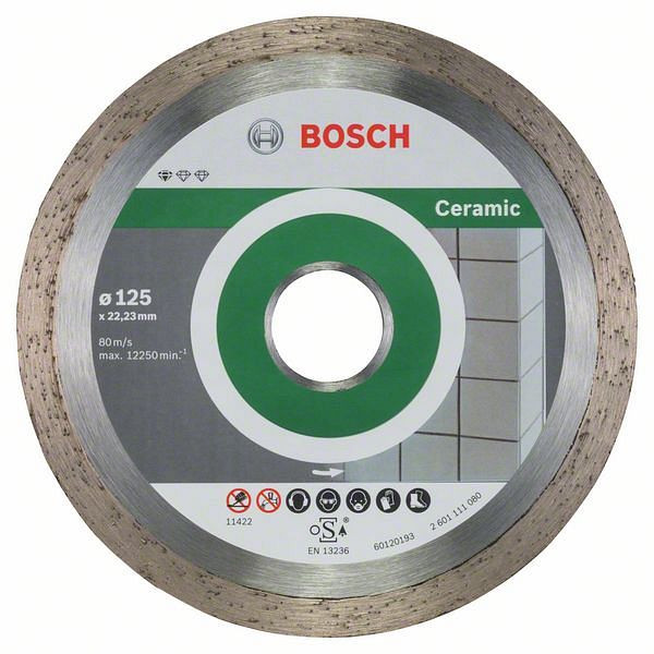 Bosch Diamanttrennscheibe Standard for Ceramic, 125 x 22,23 x 1,6 x 7 mm, 10er-Pack, 2608603232