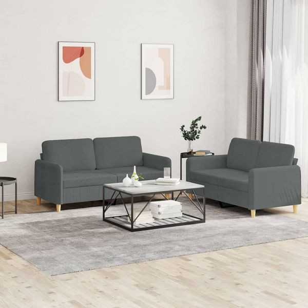 vidaXL 2-teilig Sofagarnitur mit Kissen Dunkelgrau Stoff, 3202087