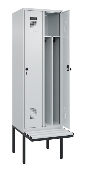 C+P Spind Evolo PLUS, 2 Abteile, 2120x600x815mm, 7035/7035, Drehriegel, Material Sitzfläche Kunststoff, 0490407-20F S10067