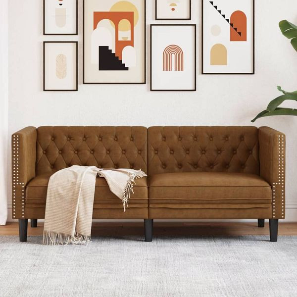 vidaXL Chesterfield-Sofa 2-Sitzer Braun Kunstleder in Wildleder-Optik, 372665