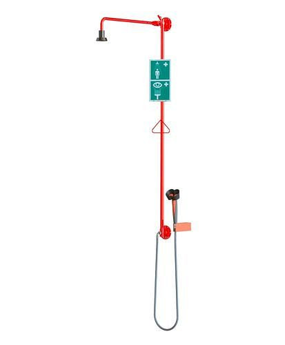 B-SAFETY Körperdusche mit Hand-Augendusche mit 2 Brauseköpfen, rot, Wandmontage, DVGW, 306269