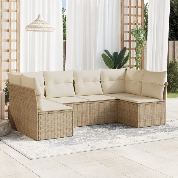 vidaXL 6-tlg. Garten-Sofagarnitur mit Kissen Beige Poly Rattan, 3217388