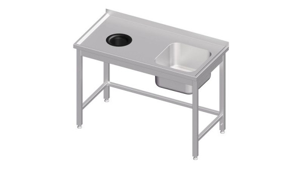 Stalgast Spültisch ohne Grundboden, mit Abfallloch, 1300x600x850 mm, mit einem Becken rechts, mit Aufkantung, verschweißt, VST13615RA
