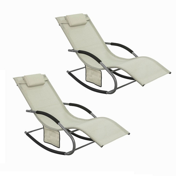 SoBuy 2er-Set Schaukelstühle für den Garten Beige 150x63x87cm, Industriell, VE: 2 Stück, OGS28-MIX2