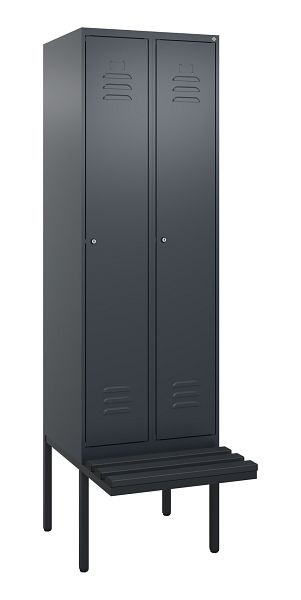 C+P Umkleidespind Classic PLUS, 2 Abteile, 2120x600x815mm, 7016/7016, Zylinderschlösser, 3 Doppel-Haken, 0800407-20 S10028