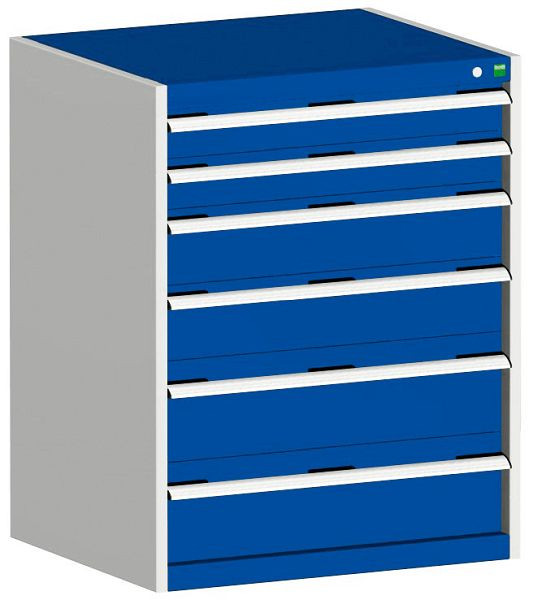 bott cubio Schubladenschrank bestückt mit 6 Schwerlastschubladen BxTxH: 800 x 650 x 1000 mm, RAL 7035/5010, 40020050.11V