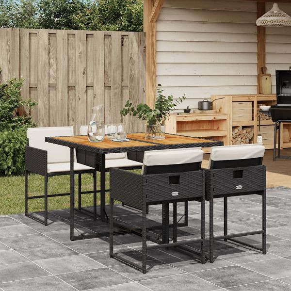 vidaXL 5-teilig Garten-Essgruppe mit Kissen Schwarz Poly Rattan, 3278030