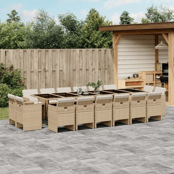 vidaXL 17-teilig Garten-Essgruppe mit Kissen Beige Poly Rattan, 3277833
