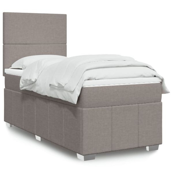 vidaXL Boxspringbett mit Matratze Taupe 100x200 cm Stoff, 3291576