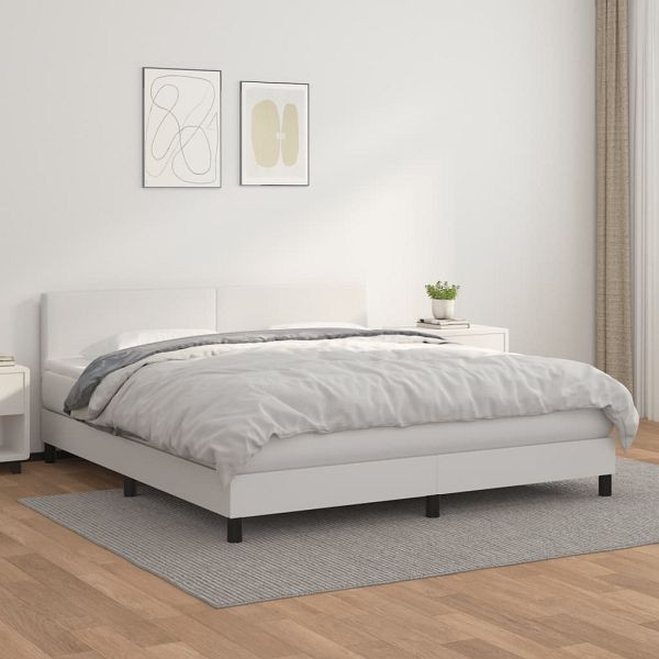 vidaXL Boxspringbett mit Matratze Weiß 180x200 cm Kunstleder, 3141018