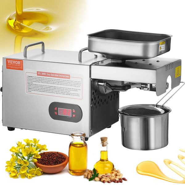 VEVOR Elektrische Ölpresse, 850 W aus Edelstahl, 0–300 °C Einstellbare Temperatur, Heißpresse-Ölpresse, DDZYJ850W15KNVY87V2