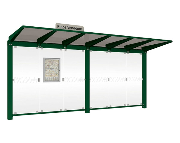 Procity Wartehalle Venedig - Ohne Seitenverkleidungen, Farbe RAL 6005, Maße: Breite 5000 x Höhe 2422 x Tiefe 1520 mm, 529660.6005