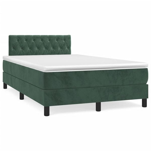 vidaXL Boxspringbett mit Matratze & LED Dunkelgrün 120x190 cm Samt, 3270174