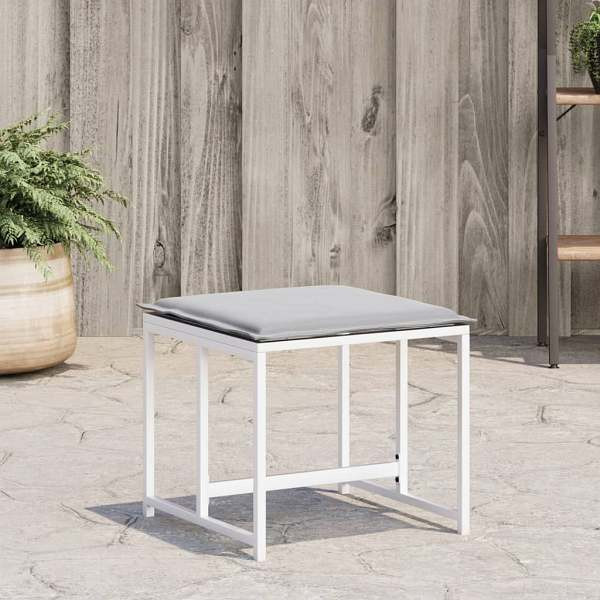 vidaXL Gartenhocker mit Kissen 4 Stück Weiß Stahl und Textilene, UV-beständig, 4008588