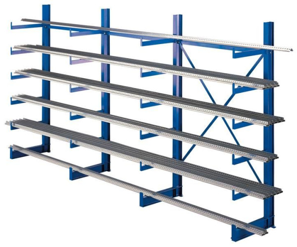 Schulte K 1000 Kragarmregal-Set, einseitig, 2000 x 5000 x 500, RAL 5010 enzianblau, Tragkraft je Arm: 200 kg, Tragkraft gesamt: 6.000 kg, 14487
