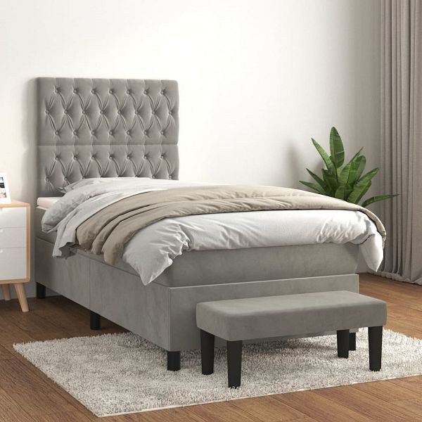 vidaXL Boxspringbett mit Matratze Hellgrau 90x190 cm Samt, 3137995
