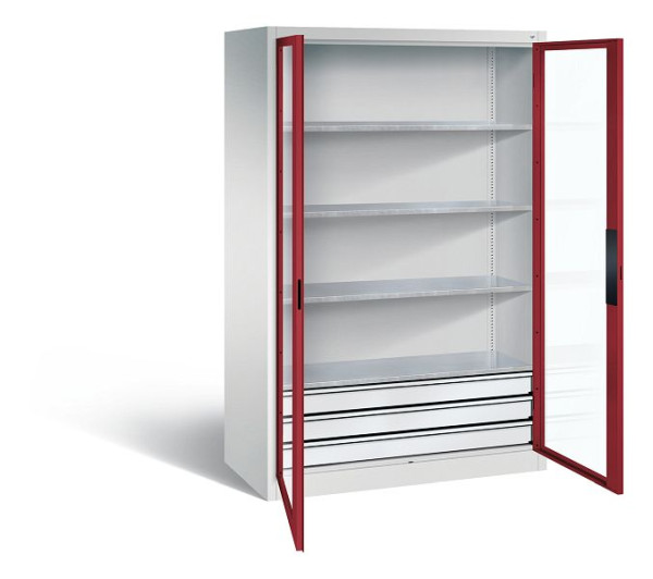 C+P Werkzeugschrank Acurado, H1950xB1200xT600mm, Farbe: Lichtgrau / Rubinrot, Muldengriff, 8932-553 S10048