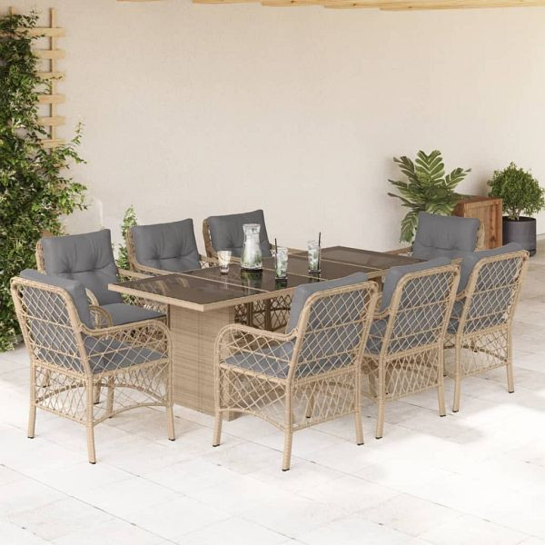 vidaXL 9-teilig Garten-Essgruppe mit Kissen Beigemischung Poly Rattan, 3212065