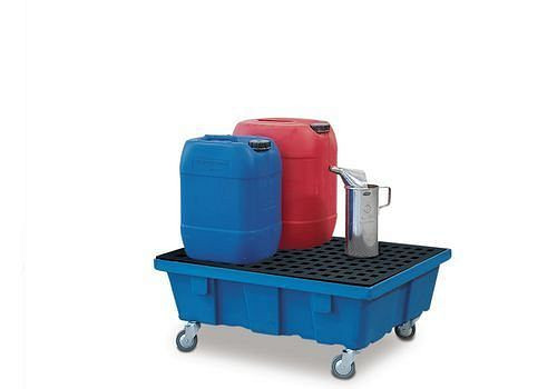 DENIOS Fahrbare Auffangwanne PolySafe FSR 6.2 aus Polyethylen (PE) mit PE-Gitterrost, für 1 Fass à 60 l, 129163