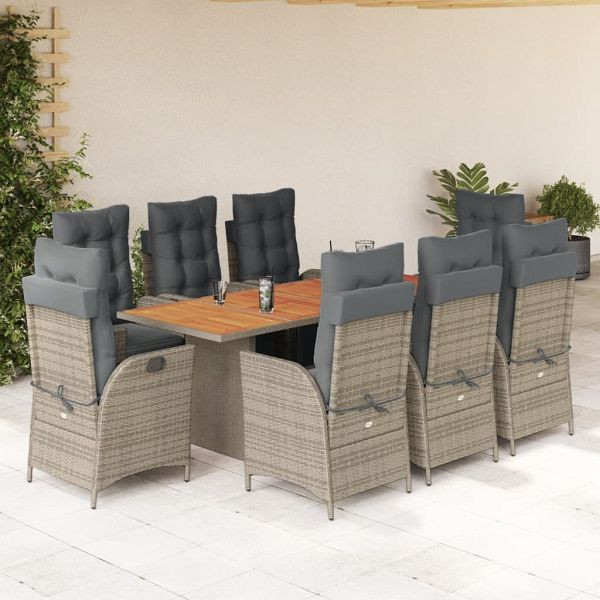 vidaXL 9-teilig Garten-Essgruppe mit Kissen Grau Poly Rattan, 3213371