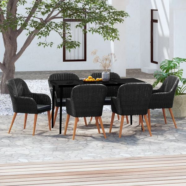 vidaXL 7-teilig Garten-Essgruppe mit Kissen Schwarz, 3099520