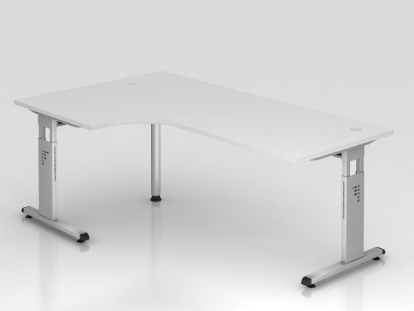 Hammerbacher Winkeltisch C-Fuß 200x120cm 90° Weiß/Silber, Winkelform 90°, links oder rechts montierbar, Arbeitshöhe 65-85 cm, VOS82/W/S
