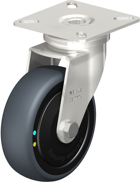Blickle LPXA-TPA 75KD-ELS-FK Edelstahl-Apparate-Lenkrolle mit Anschraubplatte, Thermoplastisches Gummi-Elastomer, Grau, 853227