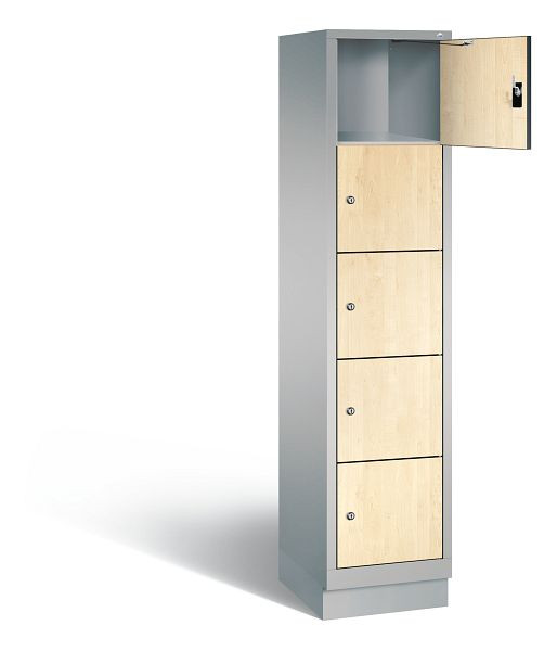 C+P Schließfachschrank Evolo, H1800xB420xT500mm, Farbe: Weißaluminium / Dekor Donau-Ahorn, 48020-125 S10149