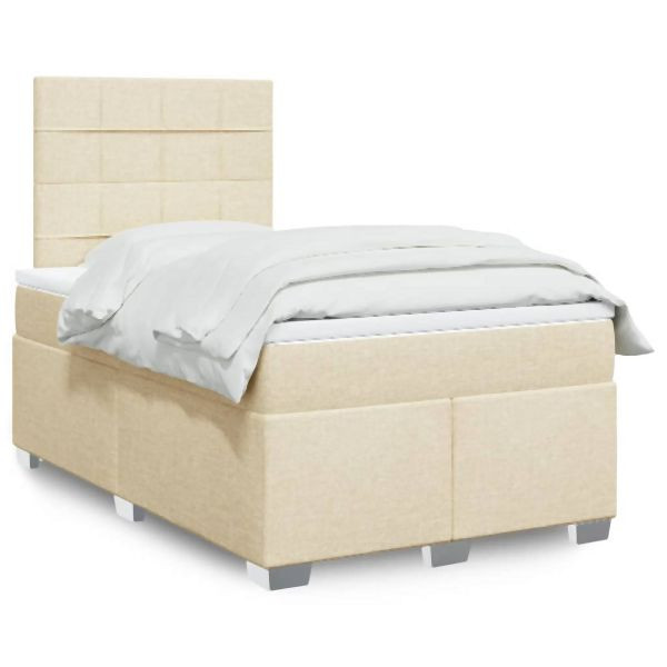 vidaXL Boxspringbett mit Matratze Creme 120x190 cm Stoff, 3292732