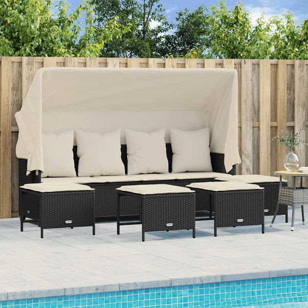 vidaXL 5-tlg. Garten-Sofagarnitur mit Kissen Schwarz Poly Rattan, 3261563