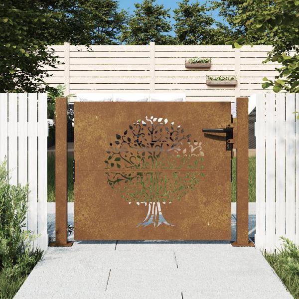vidaXL Gartentor 105x80 cm Cortenstahl Baum-Design, 153214