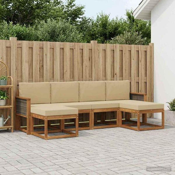 vidaXL Outdoor-Sofagarnitur mit Kissen 6-teilig Natur und Beige Polyester, 3385429