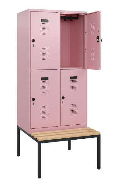 C+P Doppelstöckiger Spind Evolo PLUS, Bank, 4 Fächer, 1950x800x815mm, 3015/3015, Drehriegel, Sitzfläche Buche-Hartholz, Sitzbank, 0493505-22 S10032