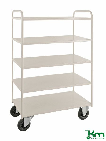 Kongamek Etagenwagen mit 5 Böden, vollständig geschweißt, 955 x 550 x 1470 mm, Weiß, 2 Bockrollen 2 Lenkrollen mit Bremse, KM4145B