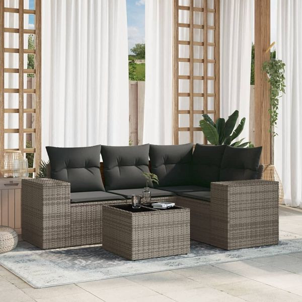 vidaXL 5-teilig Garten-Sofagarnitur mit Kissen Grau Poly Rattan, 3254857
