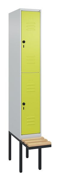 C+P Doppelstöckiger Spind Classic PLUS, 2120x300x815mm, 7035/0024, Drehriegel, Sitzleisten aus Buche, schwebende Sitzfläche, 0803407-10 S10010