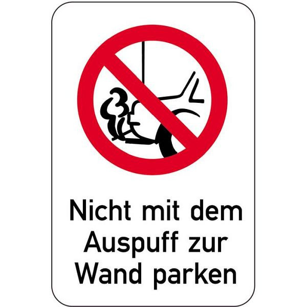 Stein HGS Sonderschild, Nicht mit dem Auspuff zur Wand parken, 400 x 600 mm, 14978