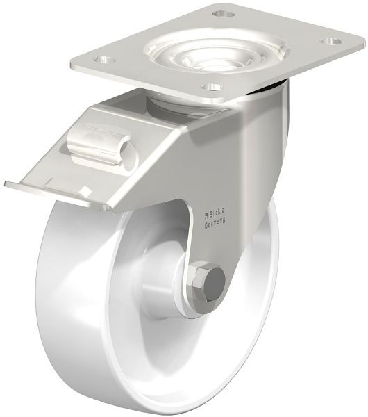 Blickle LEX-PO 160XR-FI Edelstahl-Lenkrolle mit Anschraubplatte & Feststeller, Polyamid, Weiß, 617464