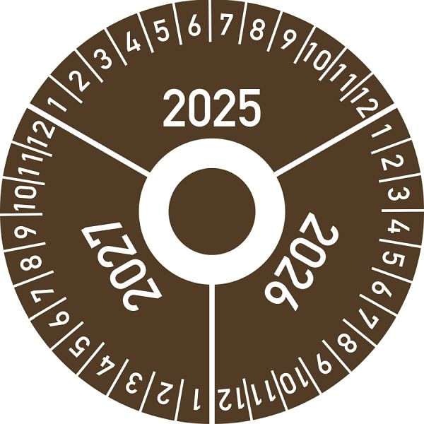 Moedel Prüfplakette 3 Jahre 2025/2026/2027 mit Monaten, Folie, Ø 40 mm, VE: 10 Stück/Bogen, 106310