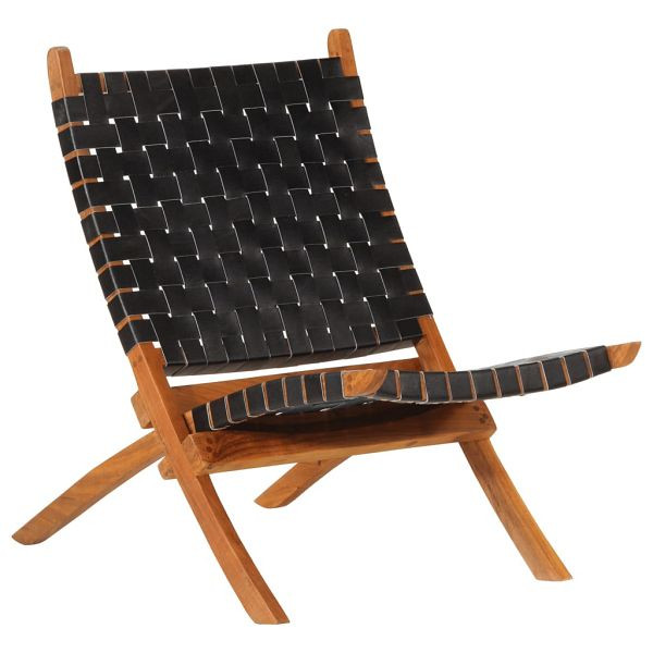 vidaXL Relaxstuhl Klappbar Schwarz Ziegenleder, Akazie, 356377