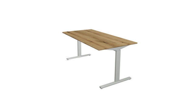 Kerkmann Schreibtisch Form 2 - B 1600 x T 800 x H 700-820 mm mit T-Fuß-Gestell in alusilber, Eiche, (Montage), 11020655-1