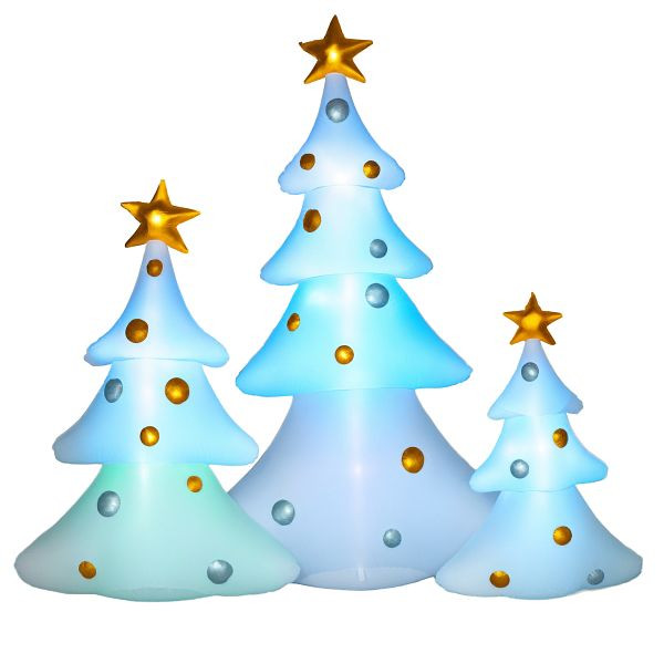 HOMCOM 3er-Set aufblasbare Weihnachtsbäume, inkl. Gebläse, In- und Outdoor, inkl. Befestigungsmaterial, Weiß+Gold, 844-736V90MX